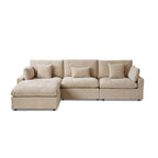 Cloud Sofa - Linen Blend, Deep Seat, Sponge & Down Feather Fill, Removable Covers, L-Shape, 4 Colors, Minimalist, Wooden Frame