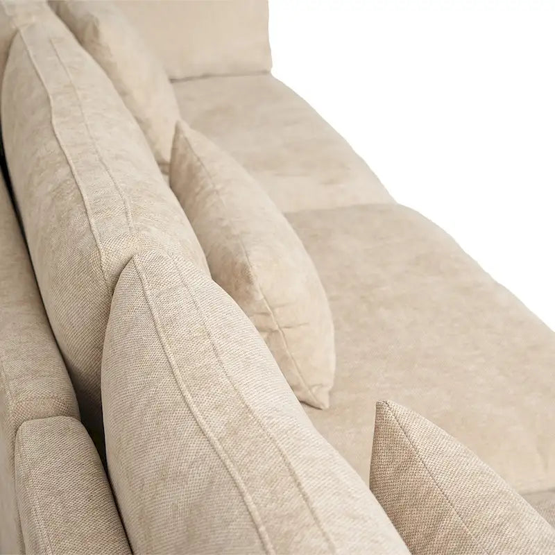 Cloud Sofa - Linen Blend, Deep Seat, Sponge & Down Feather Fill, Removable Covers, L-Shape, 4 Colors, Minimalist, Wooden Frame