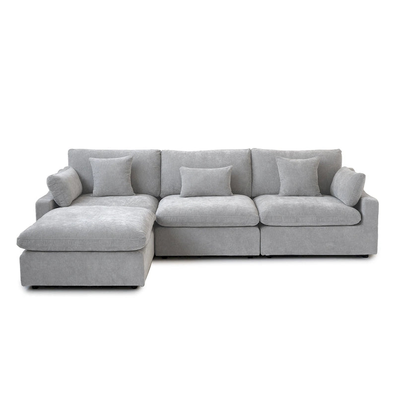 Cloud Sofa - Linen Blend, Deep Seat, Sponge & Down Feather Fill, Removable Covers, L-Shape, 4 Colors, Minimalist, Wooden Frame
