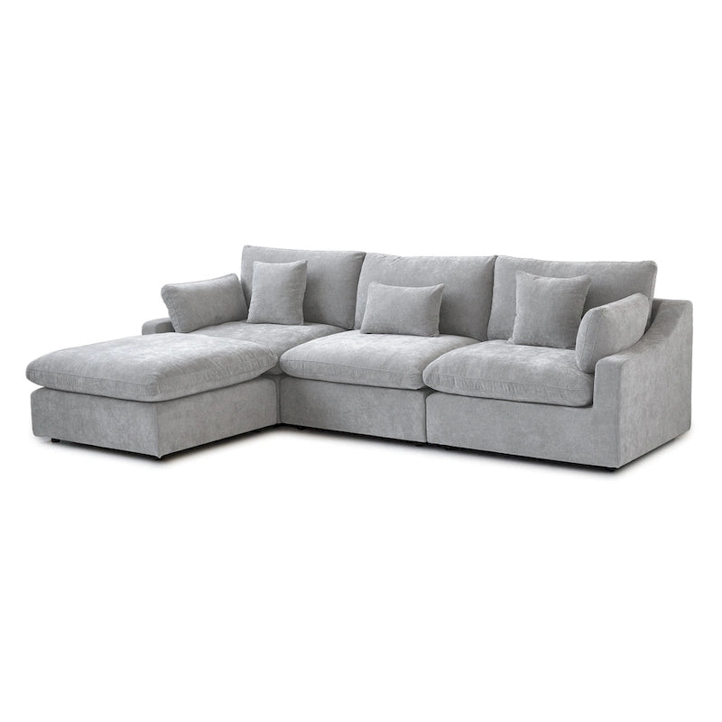 Cloud Sofa - Linen Blend, Deep Seat, Sponge & Down Feather Fill, Removable Covers, L-Shape, 4 Colors, Minimalist, Wooden Frame