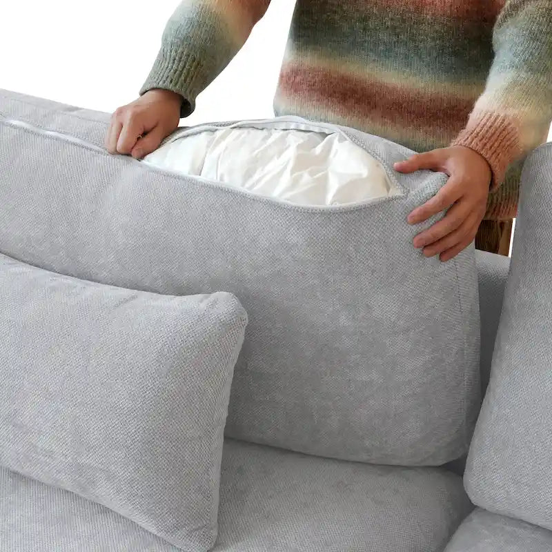 Cloud Sofa - Linen Blend, Deep Seat, Sponge & Down Feather Fill, Removable Covers, L-Shape, 4 Colors, Minimalist, Wooden Frame