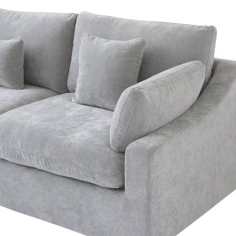 Cloud Sofa - Linen Blend, Deep Seat, Sponge & Down Feather Fill, Removable Covers, L-Shape, 4 Colors, Minimalist, Wooden Frame