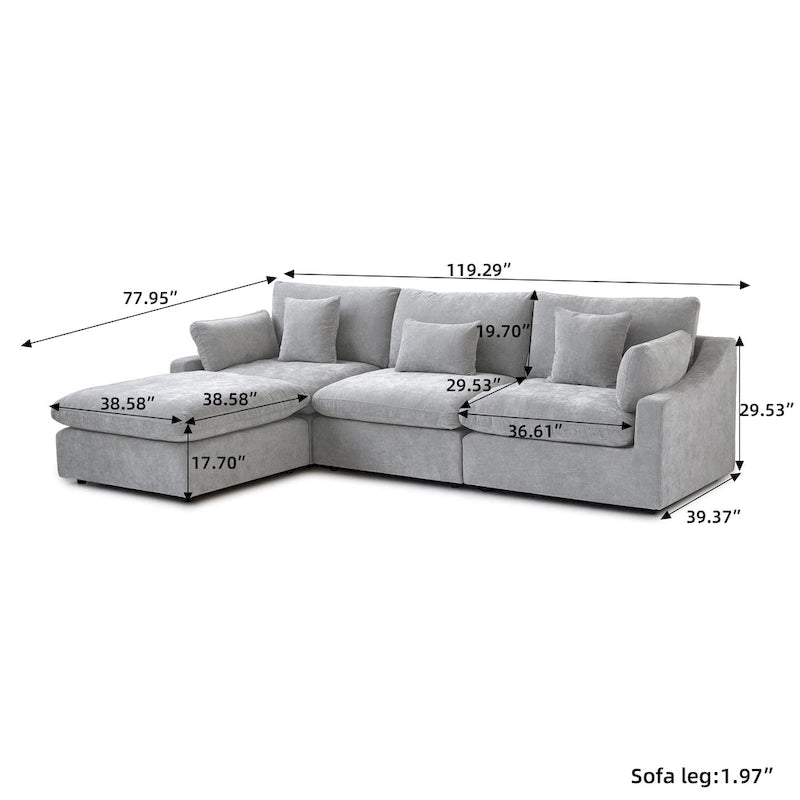 Cloud Sofa - Linen Blend, Deep Seat, Sponge & Down Feather Fill, Removable Covers, L-Shape, 4 Colors, Minimalist, Wooden Frame