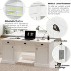 Executive Desk - Computer Desk, 2 Cabinets, 3 Drawers, MDF/Solid Wood, Silent Glides, Privacy Panel, White, Modern