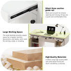 Executive Desk - Computer Desk, 2 Cabinets, 3 Drawers, MDF/Solid Wood, Silent Glides, Privacy Panel, White, Modern