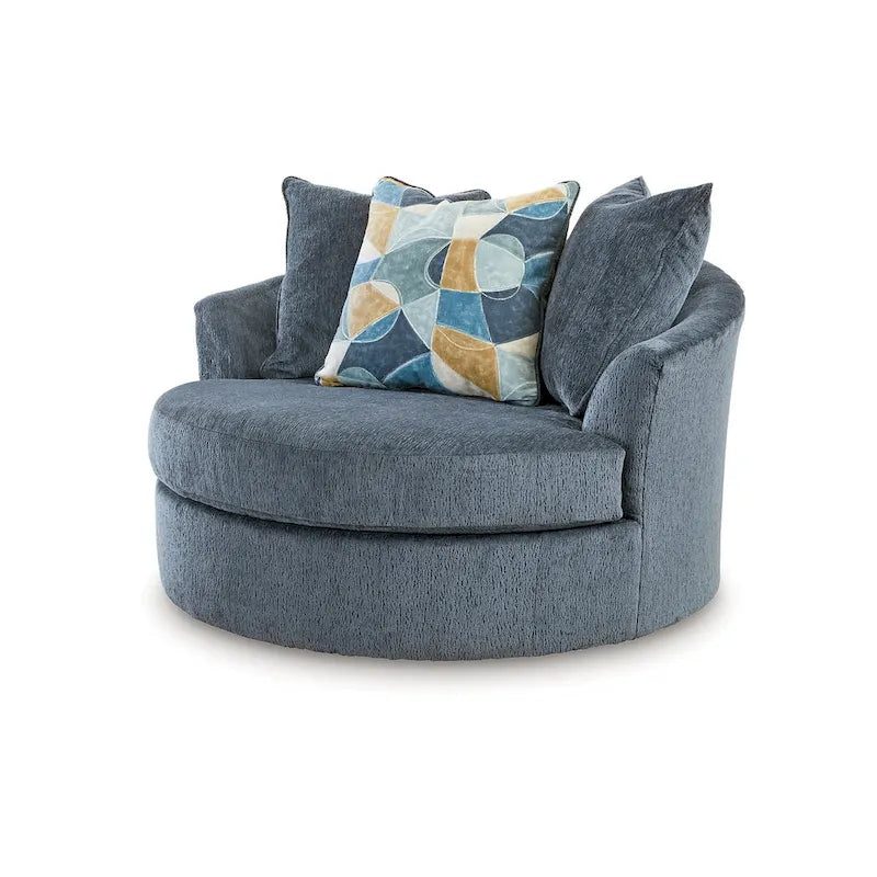 Oversized Swivel Accent Chair - 56"L x 55"W x 35"H, 360° Swivel, Polyester, High-Resiliency Foam, 3 Pillows, Blue, Modern