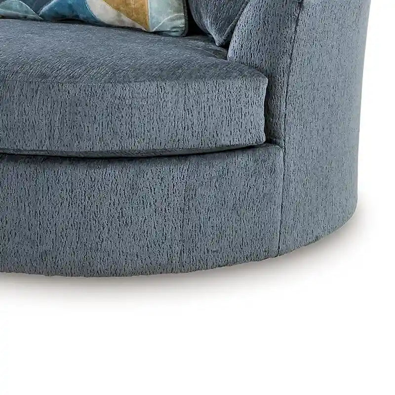 Oversized Swivel Accent Chair - 56"L x 55"W x 35"H, 360° Swivel, Polyester, High-Resiliency Foam, 3 Pillows, Blue, Modern
