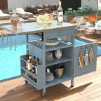 40.5" Outdoor Grill Cart - Stainless Steel Top, Solid Fir Wood, Drop Leaf, Drawer, Lockable Wheels, 230 lbs Capacity