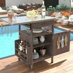 40.5" Outdoor Grill Cart - Stainless Steel Top, Solid Fir Wood, Drop Leaf, Drawer, Lockable Wheels, 230 lbs Capacity