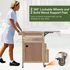 40.5" Outdoor Grill Cart - Stainless Steel Top, Solid Fir Wood, Drop Leaf, Drawer, Lockable Wheels, 230 lbs Capacity