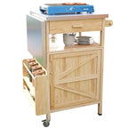 40.5" Outdoor Grill Cart - Stainless Steel Top, Solid Fir Wood, Drop Leaf, Drawer, Lockable Wheels, 230 lbs Capacity