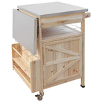 40.5" Outdoor Grill Cart - Stainless Steel Top, Solid Fir Wood, Drop Leaf, Drawer, Lockable Wheels, 230 lbs Capacity