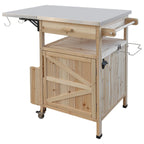 40.5" Outdoor Grill Cart - Stainless Steel Top, Solid Fir Wood, Drop Leaf, Drawer, Lockable Wheels, 230 lbs Capacity