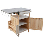 40.5" Outdoor Grill Cart - Stainless Steel Top, Solid Fir Wood, Drop Leaf, Drawer, Lockable Wheels, 230 lbs Capacity