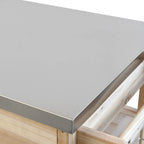 40.5" Outdoor Grill Cart - Stainless Steel Top, Solid Fir Wood, Drop Leaf, Drawer, Lockable Wheels, 230 lbs Capacity