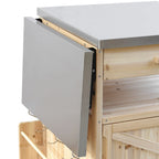 40.5" Outdoor Grill Cart - Stainless Steel Top, Solid Fir Wood, Drop Leaf, Drawer, Lockable Wheels, 230 lbs Capacity