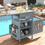 40.5" Outdoor Grill Cart - Stainless Steel Top, Solid Fir Wood, Drop Leaf, Drawer, Lockable Wheels, 230 lbs Capacity
