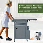 40.5" Outdoor Grill Cart - Stainless Steel Top, Solid Fir Wood, Drop Leaf, Drawer, Lockable Wheels, 230 lbs Capacity