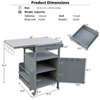 40.5" Outdoor Grill Cart - Stainless Steel Top, Solid Fir Wood, Drop Leaf, Drawer, Lockable Wheels, 230 lbs Capacity