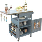 40.5" Outdoor Grill Cart - Stainless Steel Top, Solid Fir Wood, Drop Leaf, Drawer, Lockable Wheels, 230 lbs Capacity
