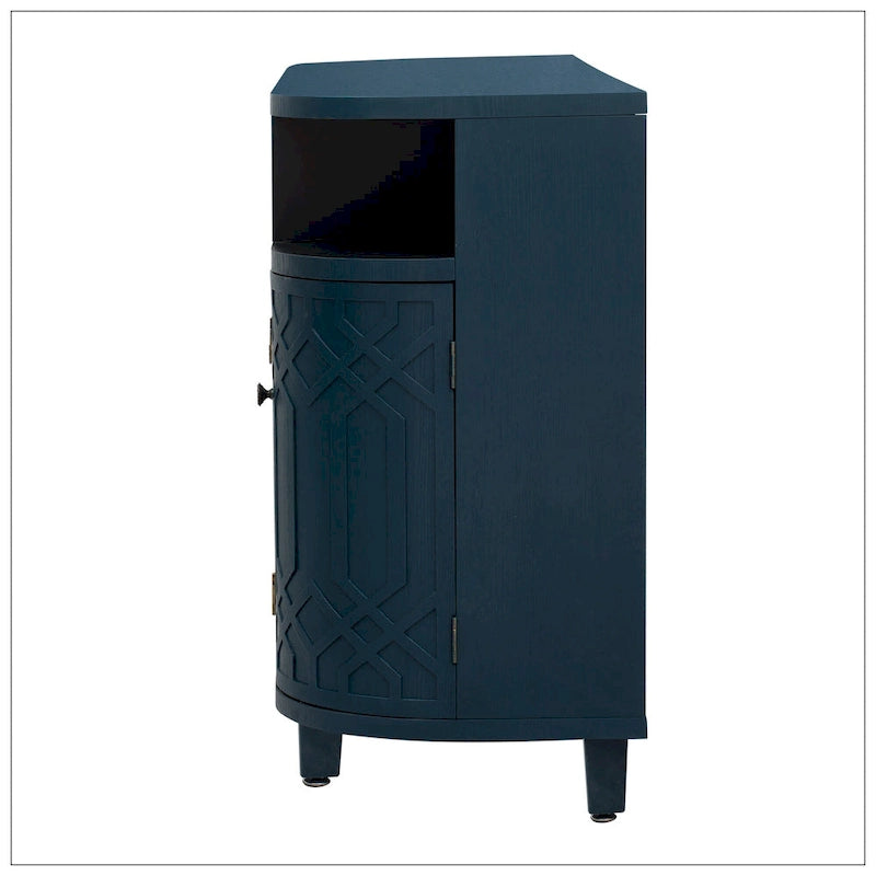 Storage Cabinet - Curved Design, MDF/Ash/Fir, 220 lbs Capacity, 3 Adjustable Shelves, Wood Grain, Navy Blue, Modern