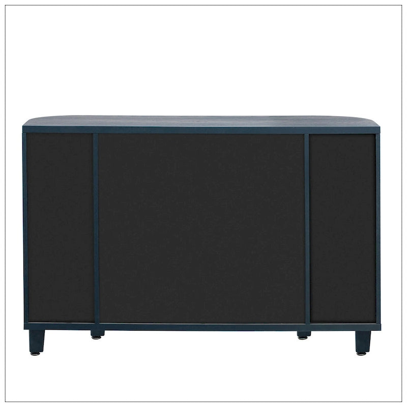 Storage Cabinet - Curved Design, MDF/Ash/Fir, 220 lbs Capacity, 3 Adjustable Shelves, Wood Grain, Navy Blue, Modern