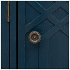 Storage Cabinet - Curved Design, MDF/Ash/Fir, 220 lbs Capacity, 3 Adjustable Shelves, Wood Grain, Navy Blue, Modern