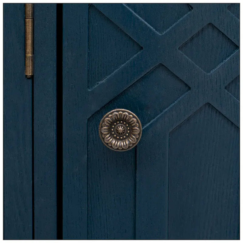 Storage Cabinet - Curved Design, MDF/Ash/Fir, 220 lbs Capacity, 3 Adjustable Shelves, Wood Grain, Navy Blue, Modern