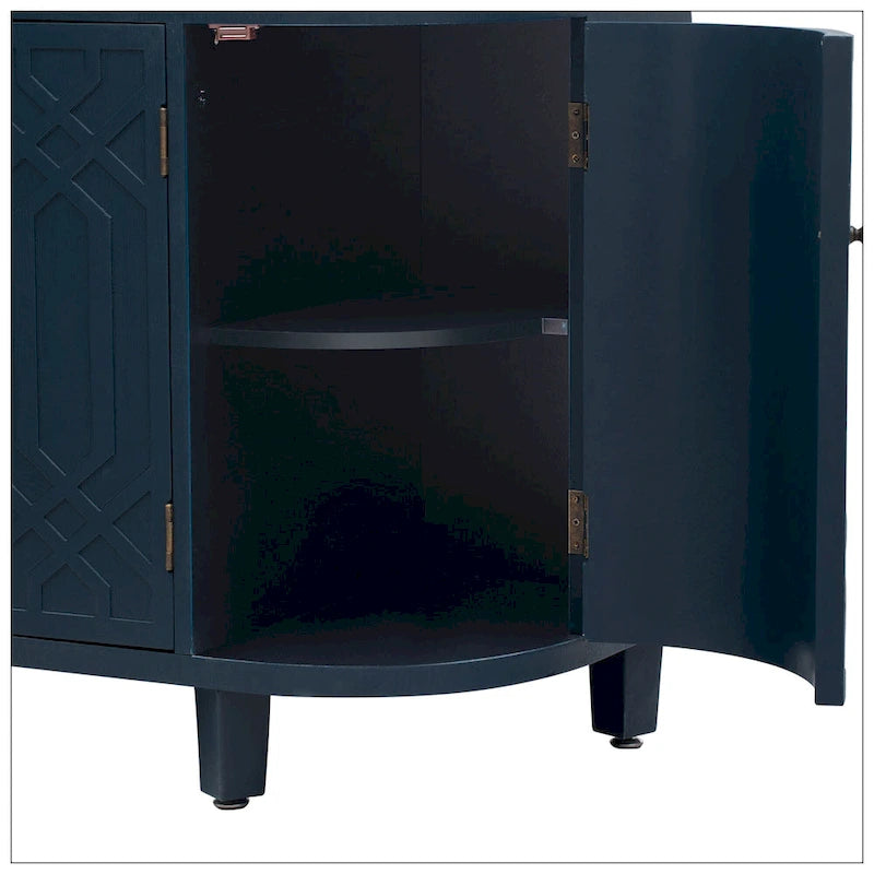 Storage Cabinet - Curved Design, MDF/Ash/Fir, 220 lbs Capacity, 3 Adjustable Shelves, Wood Grain, Navy Blue, Modern