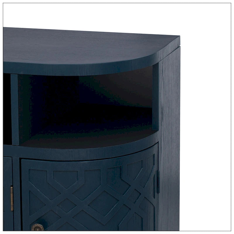 Storage Cabinet - Curved Design, MDF/Ash/Fir, 220 lbs Capacity, 3 Adjustable Shelves, Wood Grain, Navy Blue, Modern