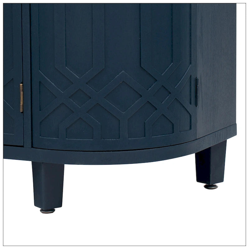 Storage Cabinet - Curved Design, MDF/Ash/Fir, 220 lbs Capacity, 3 Adjustable Shelves, Wood Grain, Navy Blue, Modern