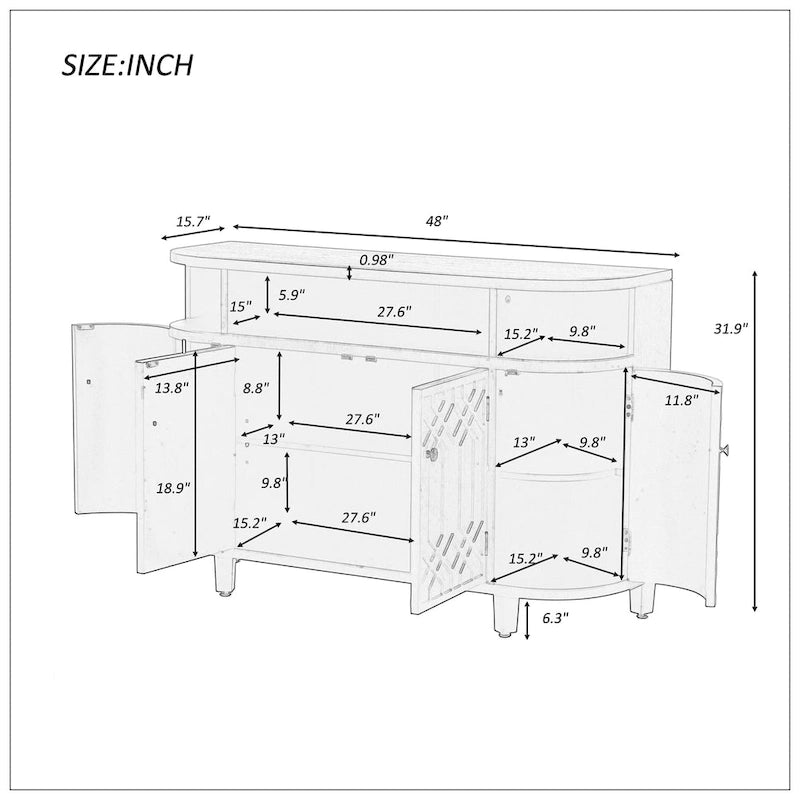 Storage Cabinet - Curved Design, MDF/Ash/Fir, 220 lbs Capacity, 3 Adjustable Shelves, Wood Grain, Navy Blue, Modern