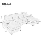 U-Shaped Sofa - 115.4"W, Chenille, 6-Seater, Button-Tufted, Removable Covers, 300 lbs/Seat, Grey/Blue/Beige, Modern