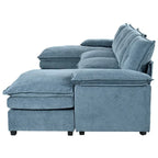 U-Shaped Sofa - 115.4"W, Chenille, 6-Seater, Button-Tufted, Removable Covers, 300 lbs/Seat, Grey/Blue/Beige, Modern
