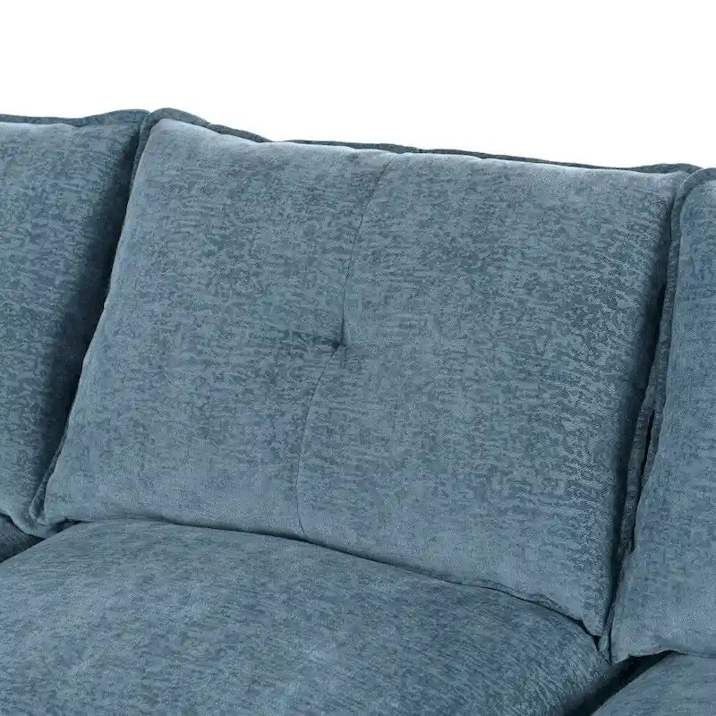 U-Shaped Sofa - 115.4"W, Chenille, 6-Seater, Button-Tufted, Removable Covers, 300 lbs/Seat, Grey/Blue/Beige, Modern