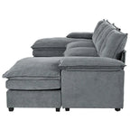 U-Shaped Sofa - 115.4"W, Chenille, 6-Seater, Button-Tufted, Removable Covers, 300 lbs/Seat, Grey/Blue/Beige, Modern