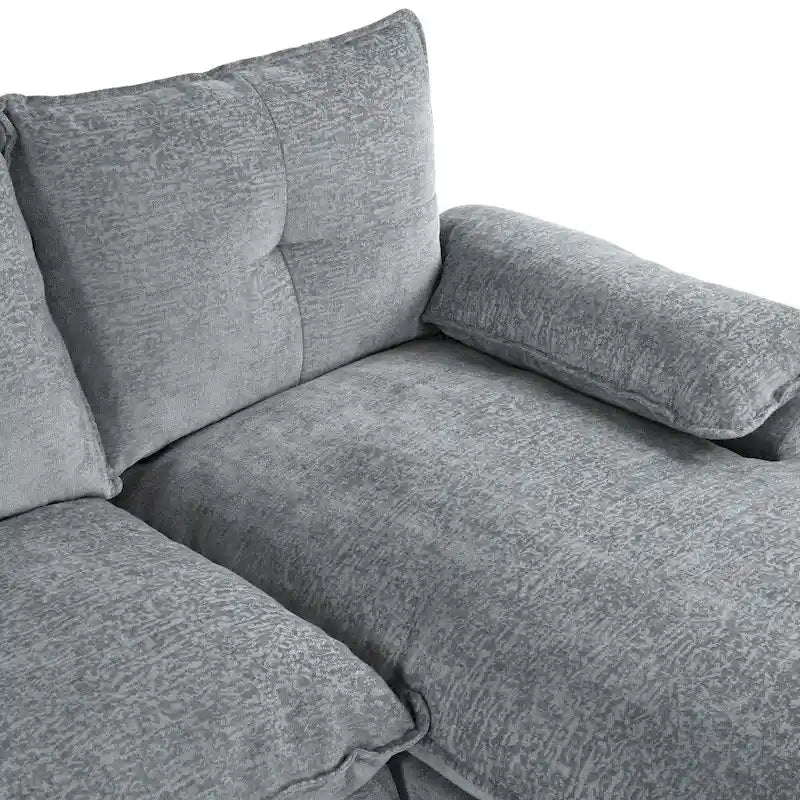 U-Shaped Sofa - 115.4"W, Chenille, 6-Seater, Button-Tufted, Removable Covers, 300 lbs/Seat, Grey/Blue/Beige, Modern