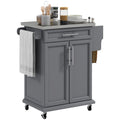 Kitchen Island on Wheels - 33"L x 18"W x 35.8"H, Stainless Steel Top, Drawer, Cabinet, Spice Rack, Towel Rack, Grey, MDF