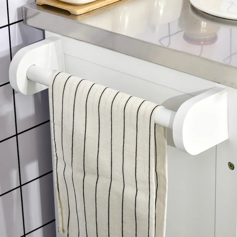 Kitchen Island on Wheels - 33"L x 18"W x 35.8"H, Stainless Steel Top, Drawer, Cabinet, Spice Rack, Towel Rack, Grey, MDF