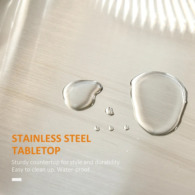 Kitchen Island on Wheels - 33"L x 18"W x 35.8"H, Stainless Steel Top, Drawer, Cabinet, Spice Rack, Towel Rack, Grey, MDF