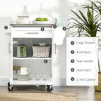 Kitchen Island on Wheels - 33"L x 18"W x 35.8"H, Stainless Steel Top, Drawer, Cabinet, Spice Rack, Towel Rack, Grey, MDF