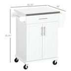 Kitchen Island on Wheels - 33"L x 18"W x 35.8"H, Stainless Steel Top, Drawer, Cabinet, Spice Rack, Towel Rack, Grey, MDF