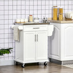 Kitchen Island on Wheels - 33"L x 18"W x 35.8"H, Stainless Steel Top, Drawer, Cabinet, Spice Rack, Towel Rack, Grey, MDF