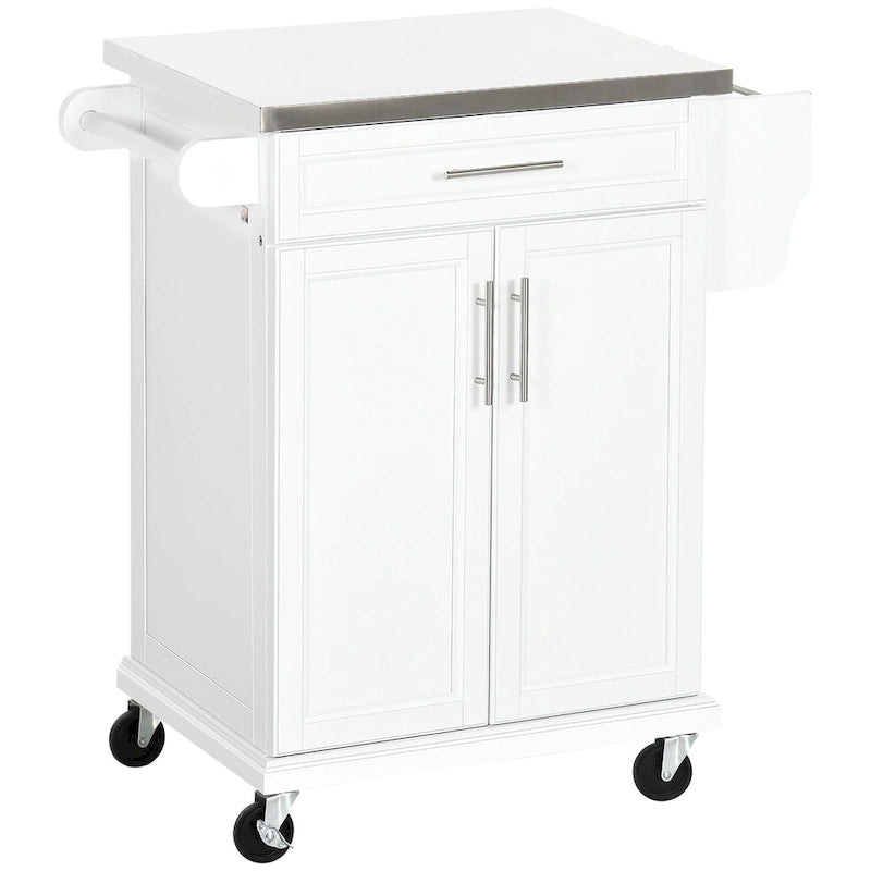 Kitchen Island on Wheels - 33"L x 18"W x 35.8"H, Stainless Steel Top, Drawer, Cabinet, Spice Rack, Towel Rack, Grey, MDF