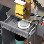 Kitchen Island on Wheels - 33"L x 18"W x 35.8"H, Stainless Steel Top, Drawer, Cabinet, Spice Rack, Towel Rack, Grey, MDF
