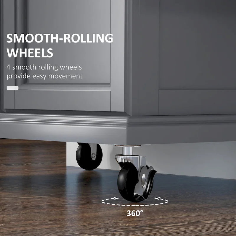 Kitchen Island on Wheels - 33"L x 18"W x 35.8"H, Stainless Steel Top, Drawer, Cabinet, Spice Rack, Towel Rack, Grey, MDF