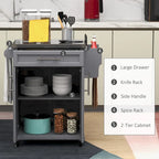Kitchen Island on Wheels - 33"L x 18"W x 35.8"H, Stainless Steel Top, Drawer, Cabinet, Spice Rack, Towel Rack, Grey, MDF