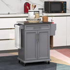 Kitchen Island on Wheels - 33"L x 18"W x 35.8"H, Stainless Steel Top, Drawer, Cabinet, Spice Rack, Towel Rack, Grey, MDF