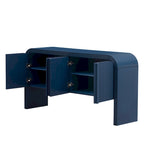 Storage Cabinet - 63"L x 14.9"W x 31.8"H, 4 Doors, Adjustable Shelves, Stripe Pattern, Pine Legs, MDF, 220 lbs, Modern