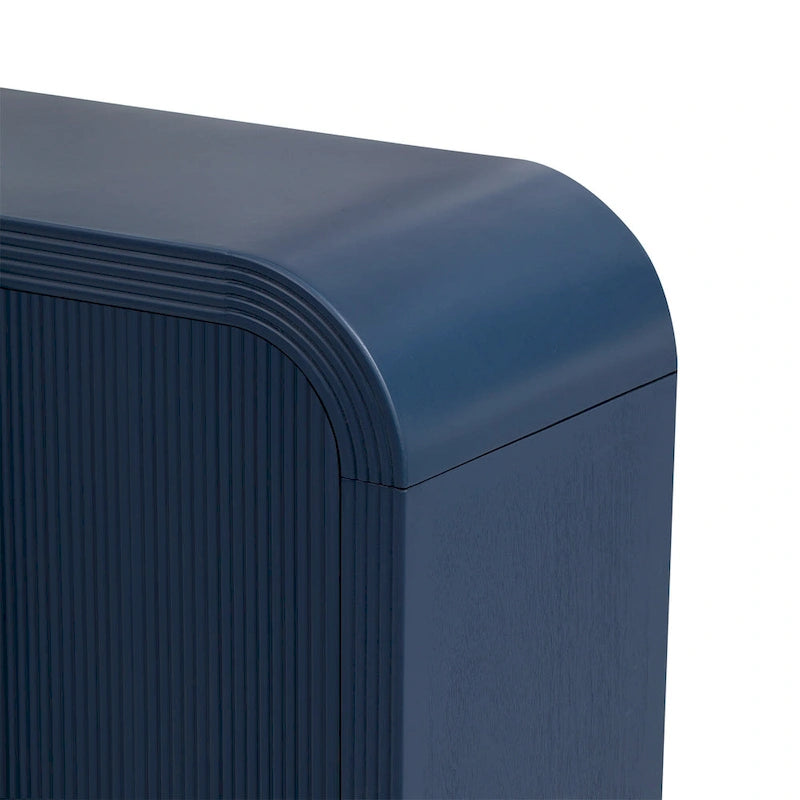 Storage Cabinet - 63"L x 14.9"W x 31.8"H, 4 Doors, Adjustable Shelves, Stripe Pattern, Pine Legs, MDF, 220 lbs, Modern